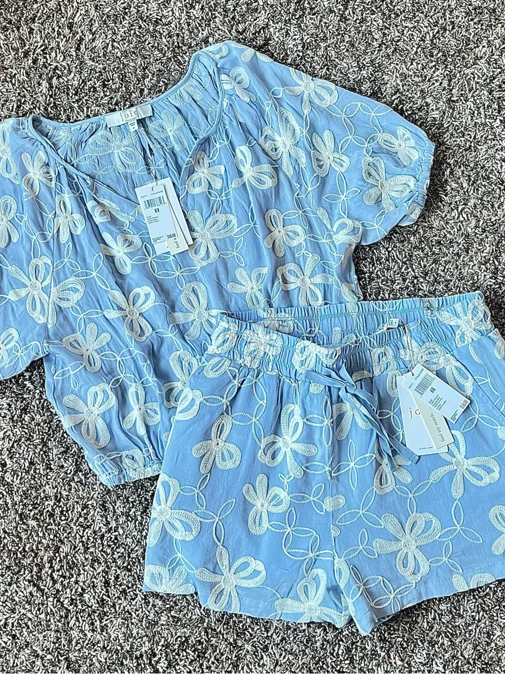 NWT Joie Blue Embroidered Floral Matching Set — Top & Shorts Women’s M